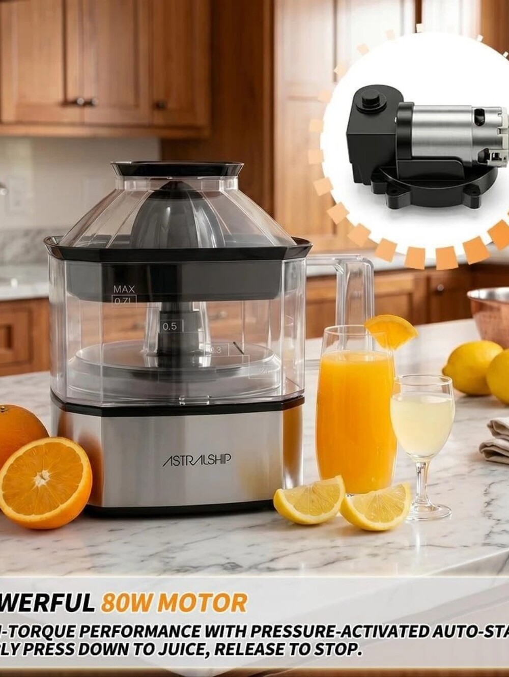 Stylish Citrus Juicer in Silver and Black - Compact Electric Citrus Press